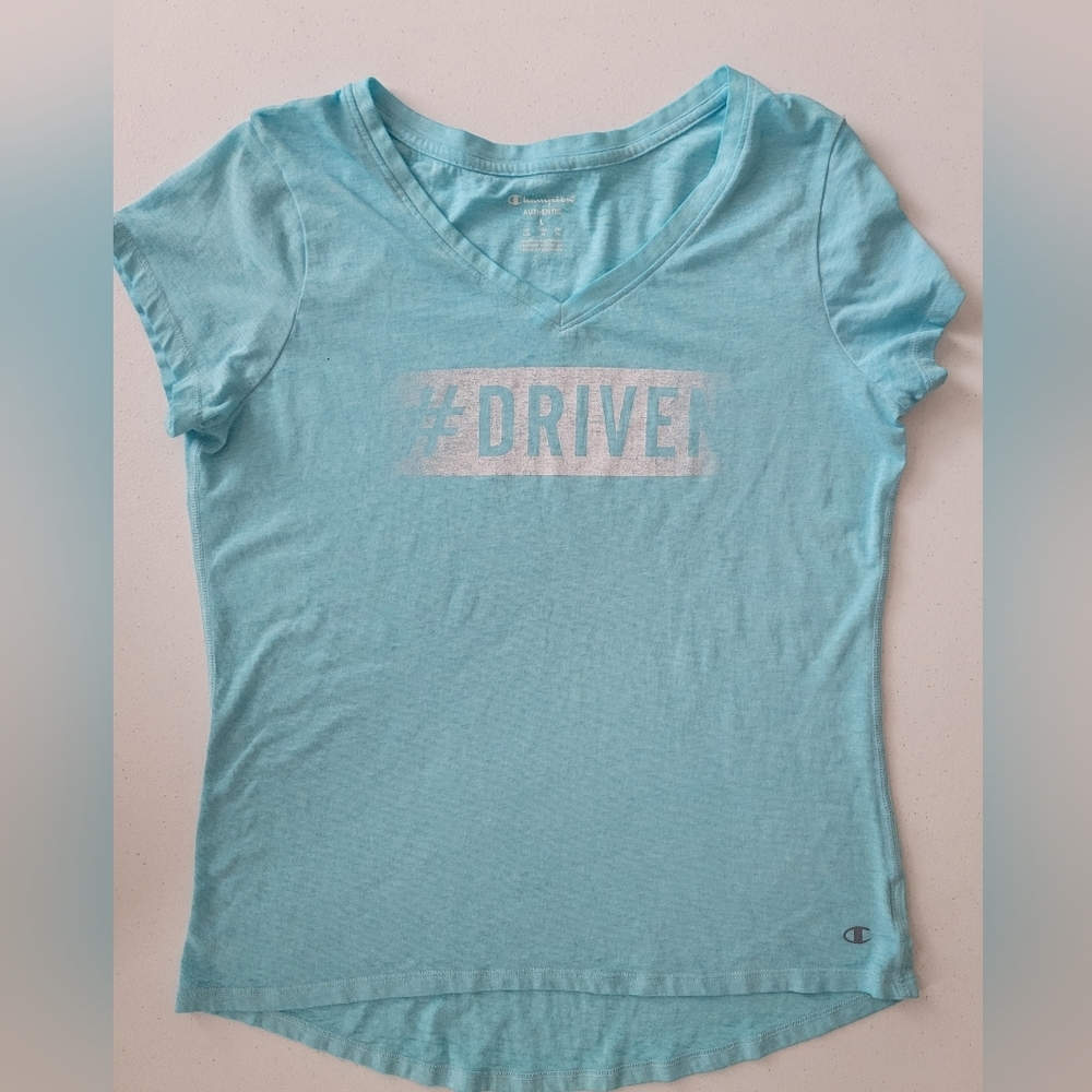 Champion Aqua #Driven V-Neck T-Shirt Size L